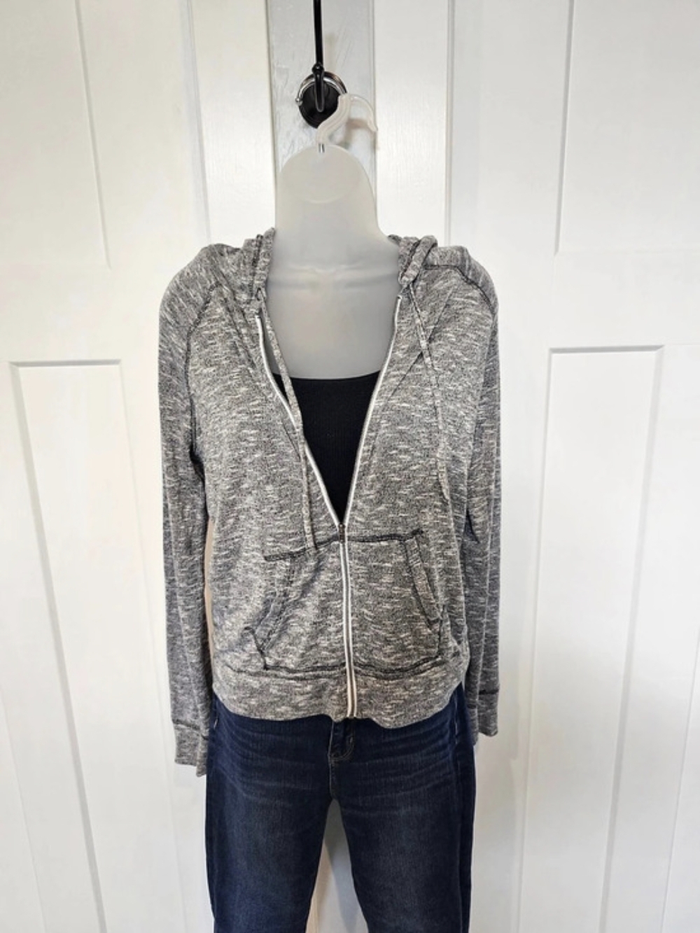 Y2K Mossimo Heather Gray Space Dye Full Zip Crop Hoodie Jacket